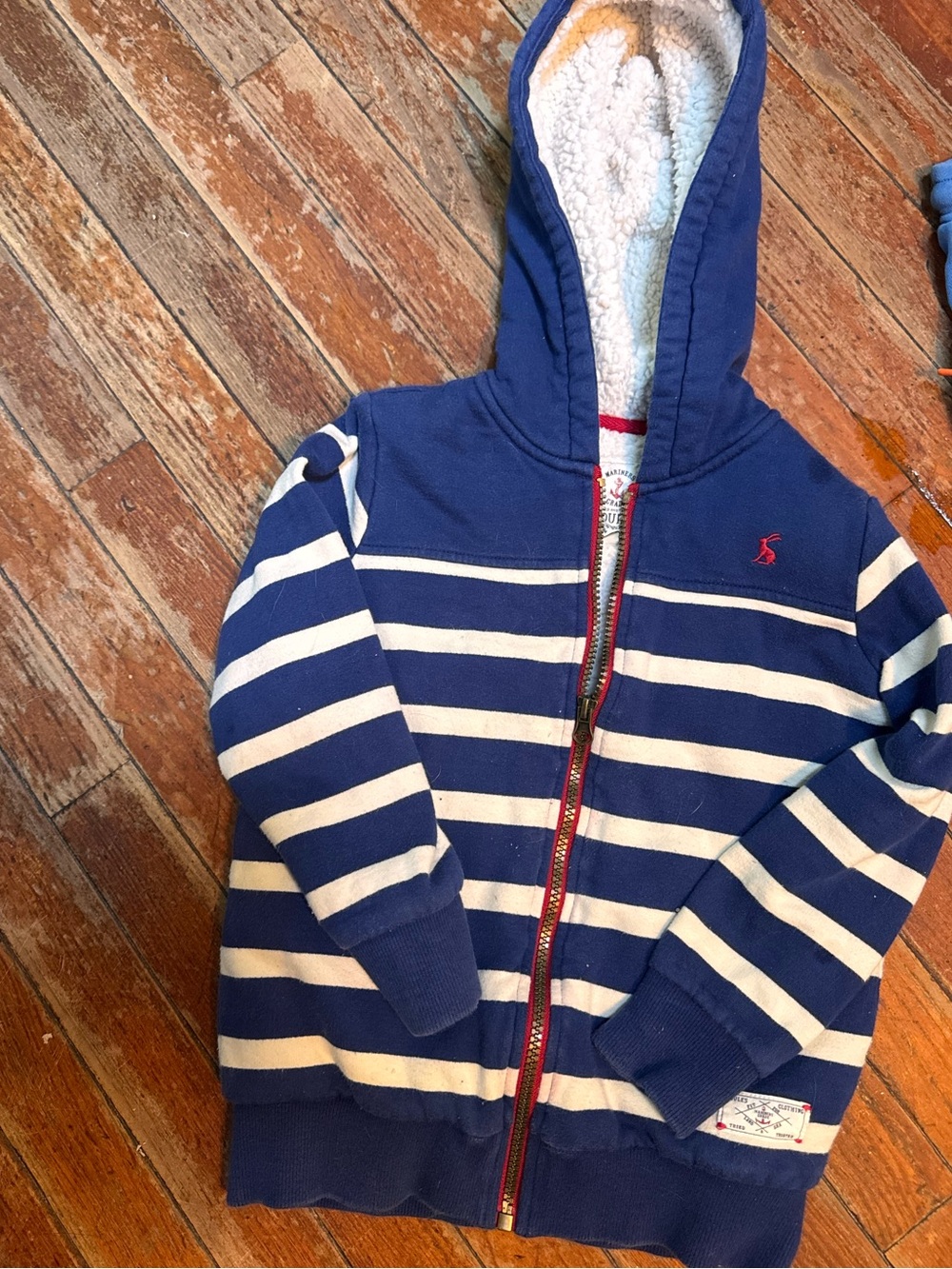 Joules Blue and White Striped Hooded Zip Sweatshirt